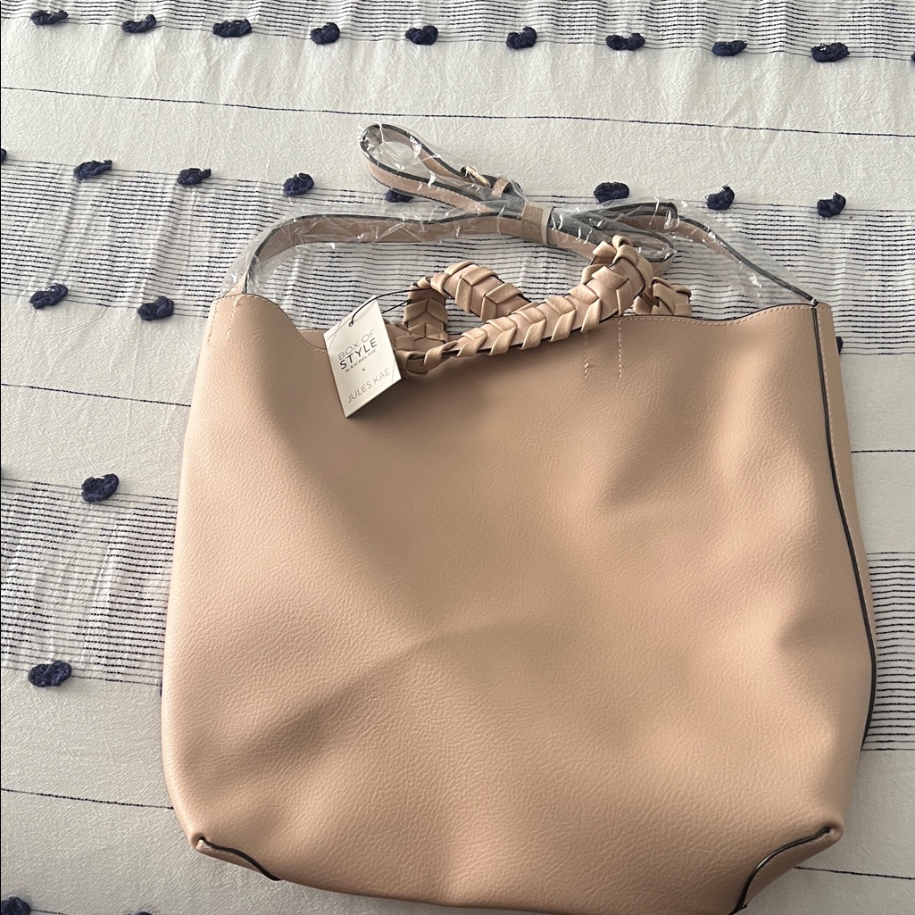 Soft Beige Braided Handle Tote Bag - Unbranded